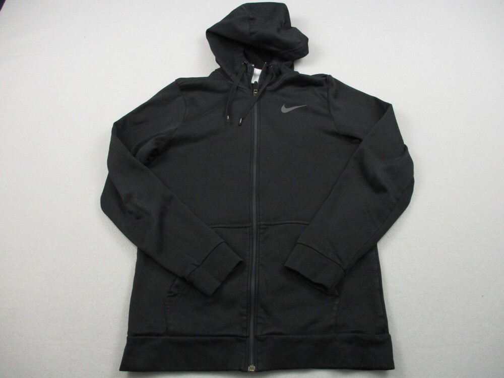 Nike Hoodie Men Medium Black Solid Full Zip Therma Fit Fleece Pockets Swoosh M
